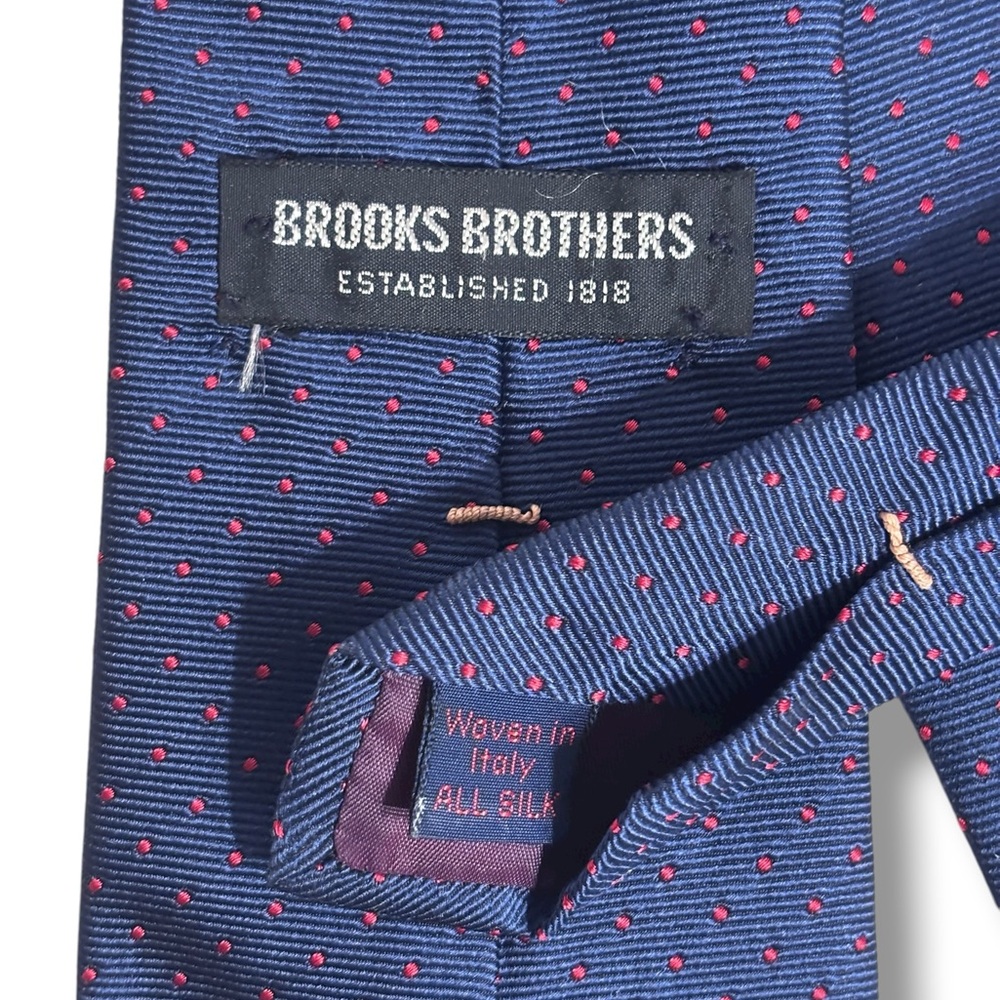 BROOKS BROTHERS Navy Woven Silk Tie Red Polka Dots VINTAGE - Picture 4 of 5
